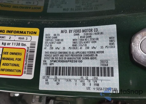 2023 Ford Bronco Sport Big Bend из США, поврежденный, VIN 3FMCR9B66PRE08100